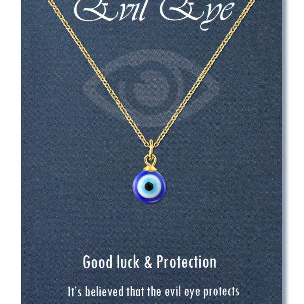 Evil Eye Necklace Chain Blue Eyes Amulet Pendant Necklace Ojo Turco Kabbalah Pro - Picture 1 of 8